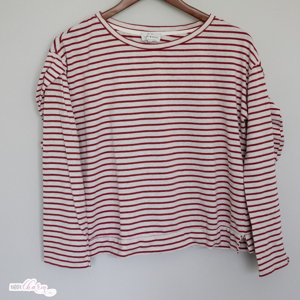 Red and White Stripe Boat Neck Top